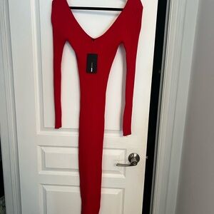 Fashion Nova Knit Red Long Sleeve Dress